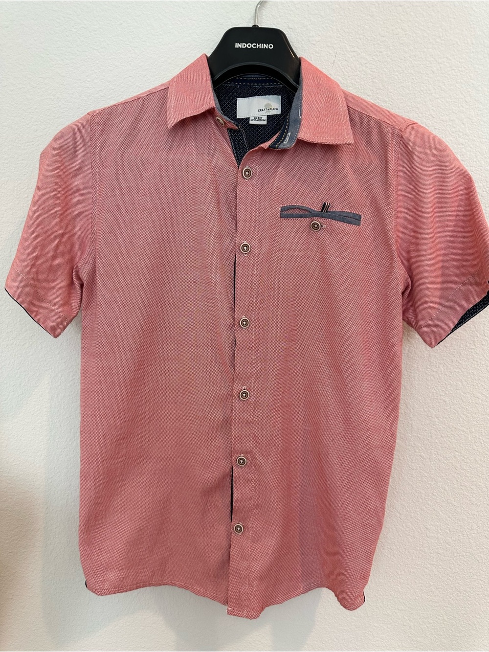 Boys Craft+Flow Short-Sleeve Button-Up Cotton Blend in Coral Red  10/12 Medium